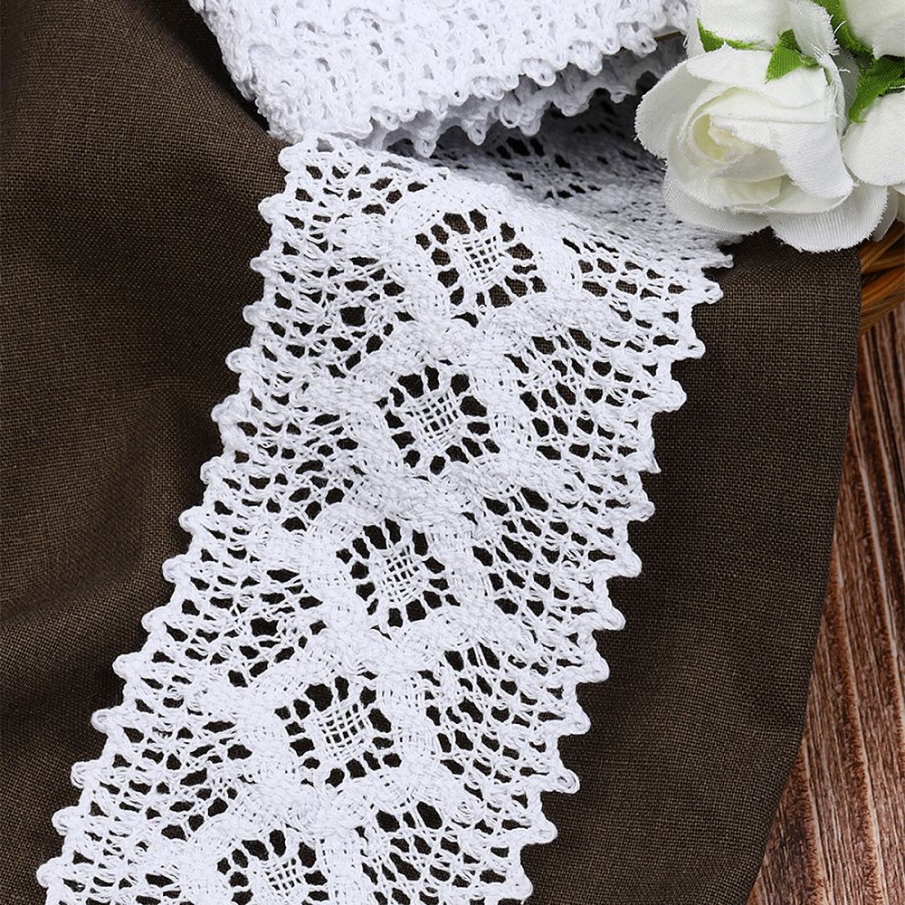 Кружево вязаное (тесьма) 75 мм, цв.белый, уп.10 м, Kruzhevo