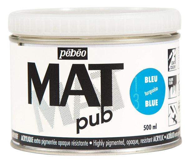 Краска акриловая экстра матовая Mat Pub 1, 500 мл, 257013 бирюзовый, Pebeo