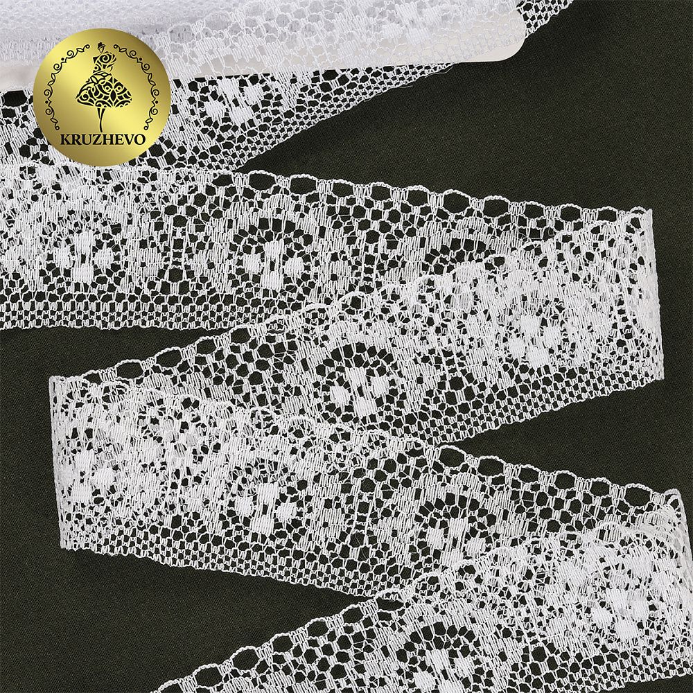 Кружево отделочное в стиле "трикотаж" 40 мм, 1660 цв.01 белый, 27.4 м