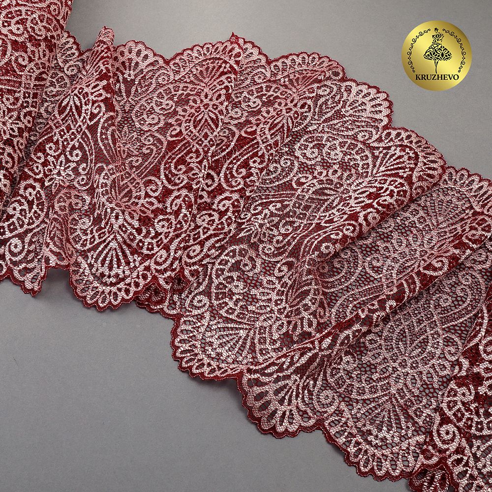 Кружево бельевое эластичное 225 мм / 3 м, 40992 цв.бордо+св.розовый, Kruzhevo
