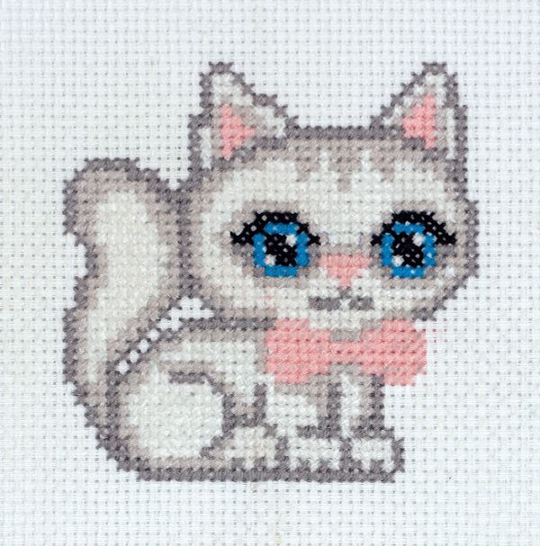 Набор для вышивания Klart 12-059, Белый котик, 10х10 см