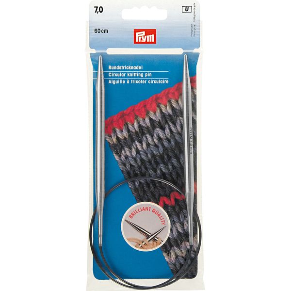 Спицы круговые ⌀7.0 мм, 60 см, 1 шт, серебристые, Prym 212192