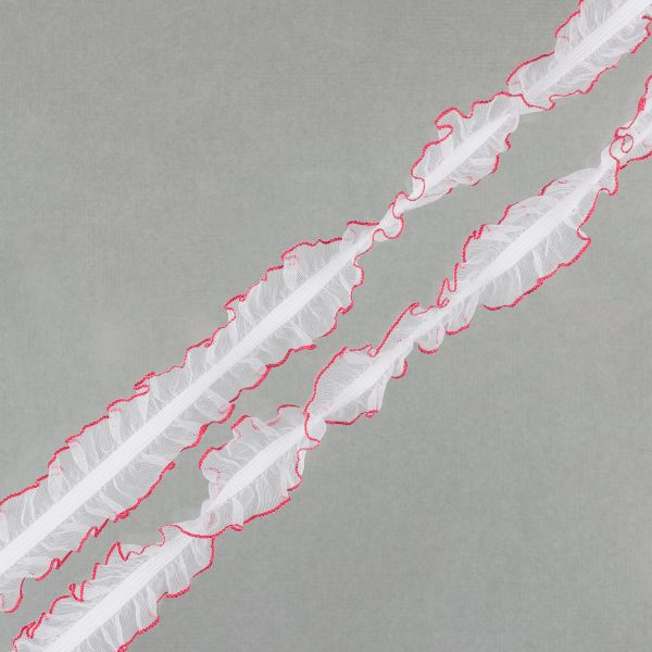 Резинка декоративная с рюшем 18.0 мм / 25 метров, белый/красный, Blitz DT-07