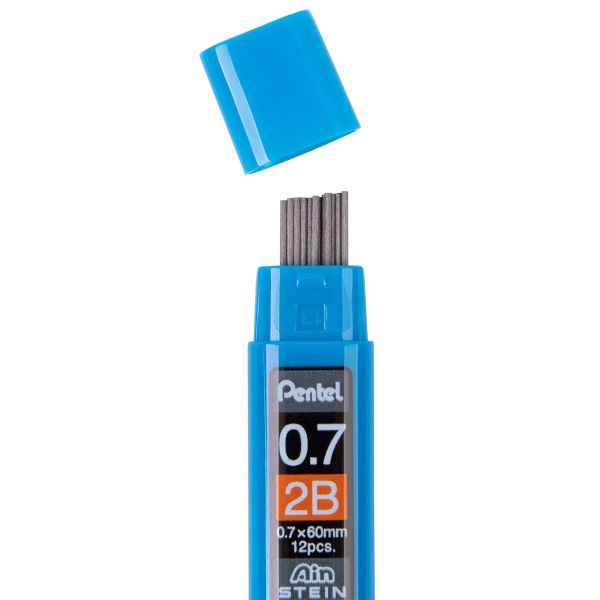 Грифели для карандашей автоматических Pentel Ain Stein 0.7 мм, 12 шт, в тубе, C277S-2B 2B