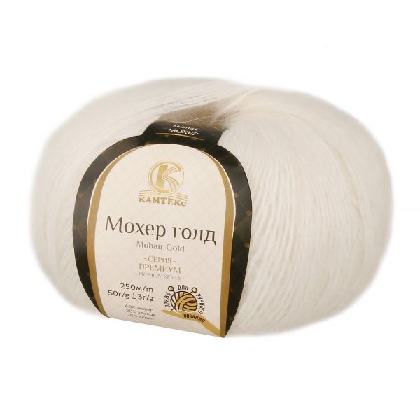 Пряжа Камтекс Мохер Голд / уп.10 мот. по 50 г, 250 м, цв.цв.205 белый