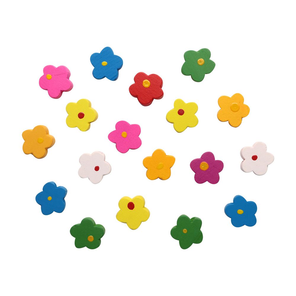 Бусины дерево ⌀15 мм, цветной микс, цветочки, 15 г, Астра