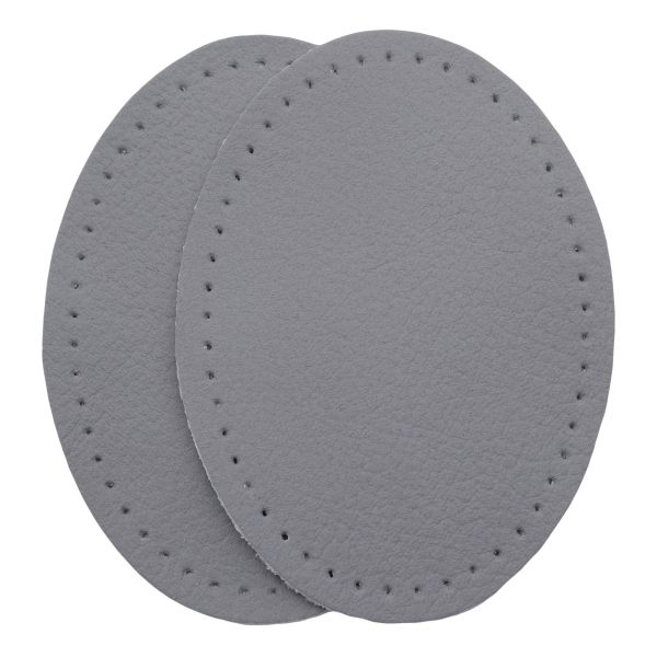 Заплатки пришивные из кожи, овал 6х8,2см с перфорацией, 2 шт, 100% кожа, 07 серый, 9114