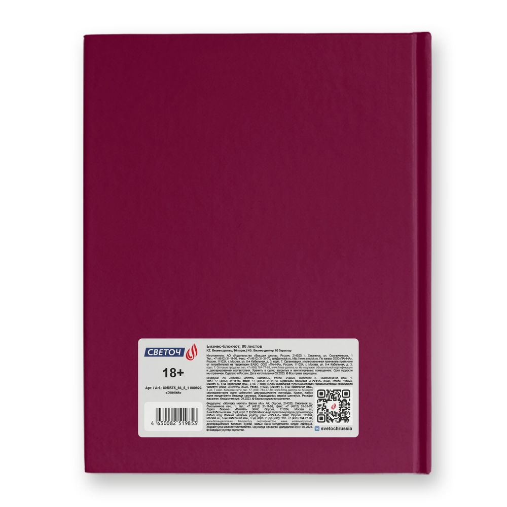 Бизнес-блокнот, матовая ламинация + выбор.лак, A5+ 80 л. 22 шт, клетка, Элегия 000926, Светоч 80ББТ5_93_5_1