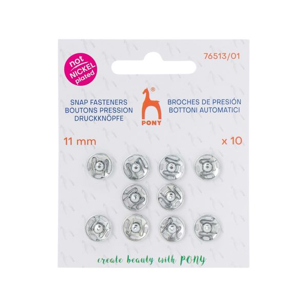 Кнопка пришивная металл ⌀11 мм, серебристый, без никеля, 10 шт, Pony, 76513/01