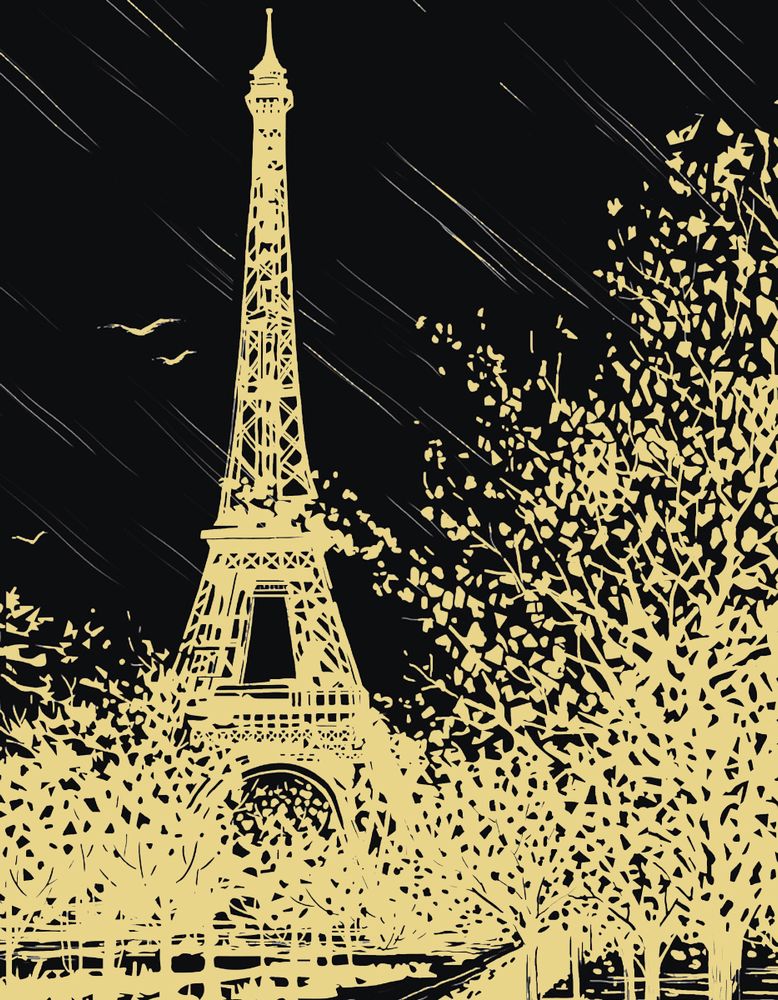 Набор для творчества Гравюра 20х25.5 см, №25 Эйфелева башня (золото), Hobbius SGHK