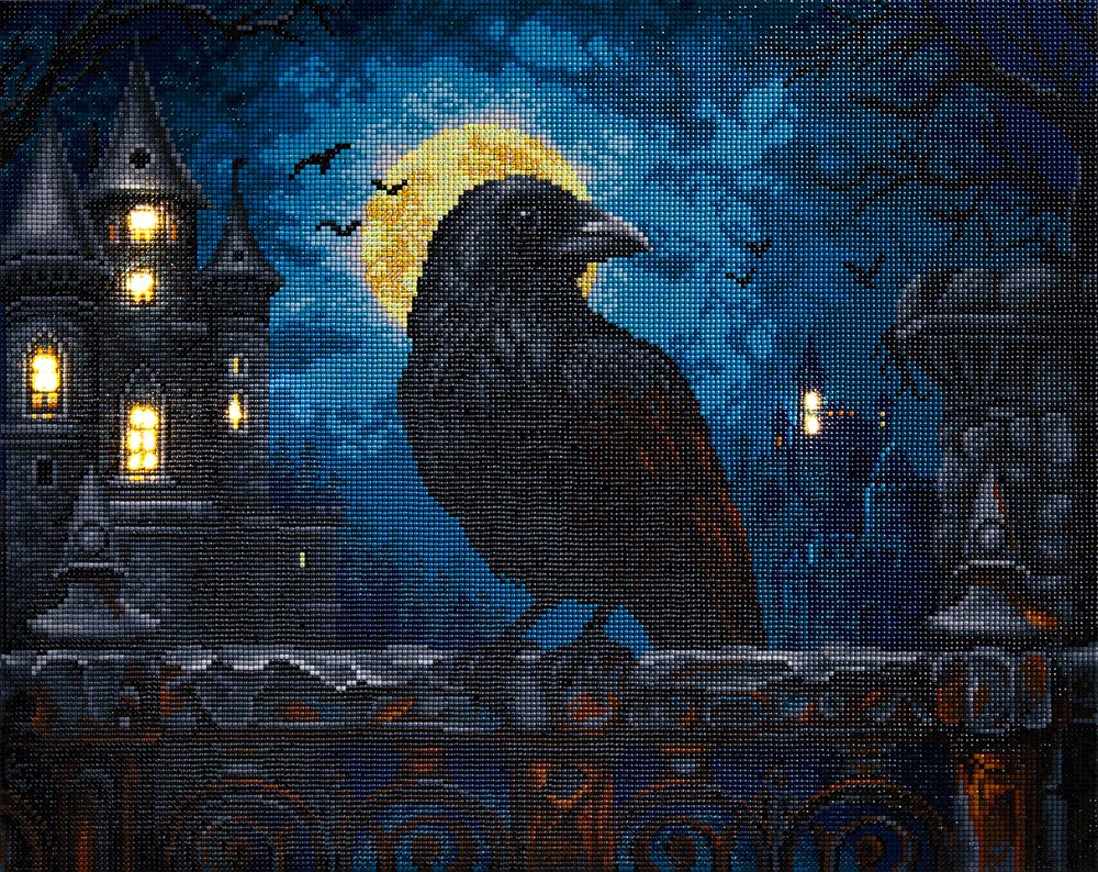 Кристальная (алмазная) мозаика Фрея ALDD-291, на подрамнике, Ворон (со светодиодами), 50х40 см