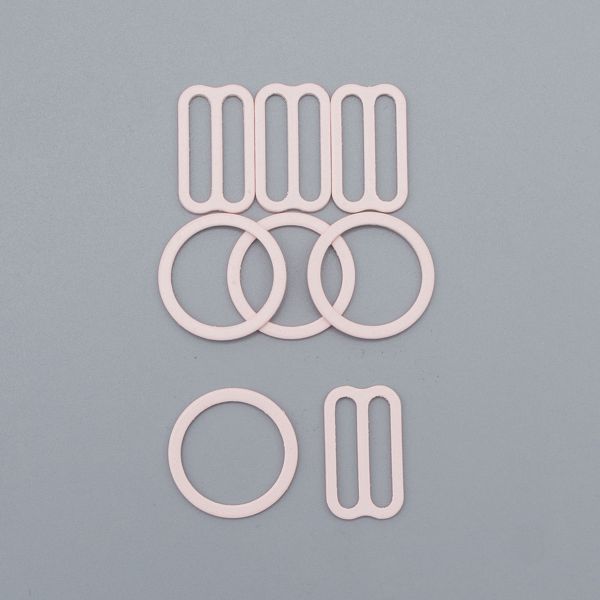 Набор фурнитуры для бюстгальтера металл (кольца ⌀14 мм + регуляторы 15 мм по 4 шт), роз. пудра, 28588