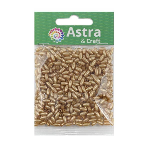 Бусины пластик (жемчуг) 3х6 мм, 15 г, Astra&Craft, золотисто-коричневый