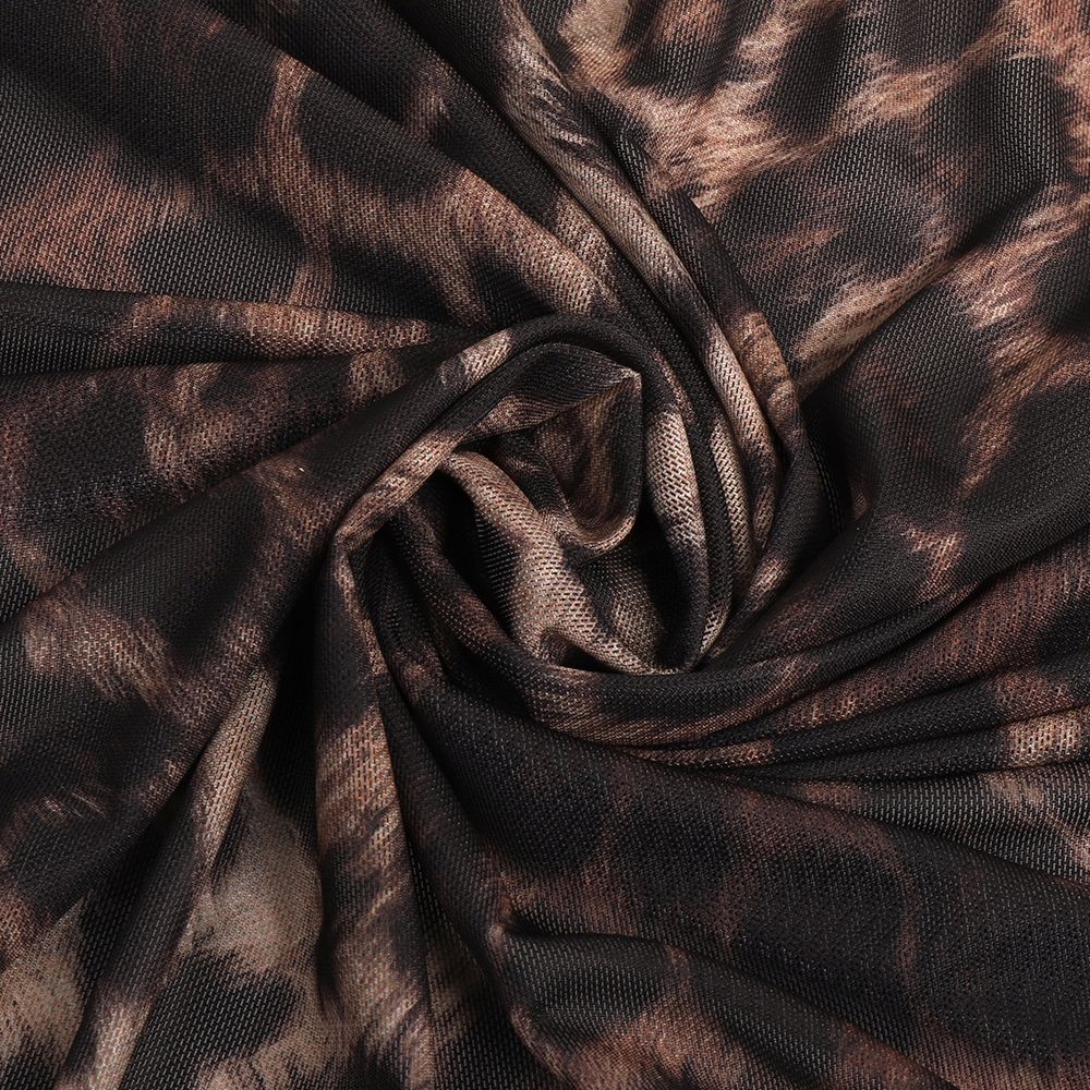 Сетка бельевая эластичная 120 г/м², шир.150 см / 1 метр, принт Леопард, T-0904, 3 т.бежевый /T-0904.3.1/