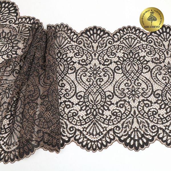 Кружево бельевое эластичное 225 мм / 120 м, 40992 цв.L30 кофе с молоком+черный, Kruzhevo