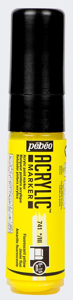 Маркер акриловый 5-15 мм, перо плоское 3 шт, 201741 желтый флуоресцентный, Pebeo