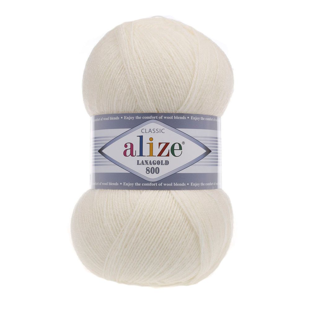 Пряжа Alize (Ализе) Lana Gold 800 / уп.5 мот. по 100 г, 800м, 062 молочный A
