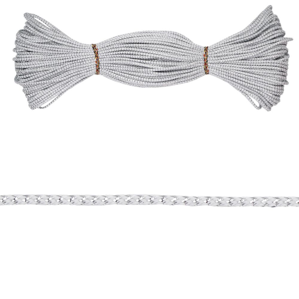 Шнур отделочный ⌀2.0 мм / 30 метров, с метанитом, белый/серебро