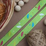 Лента репсовая (в рубчик) Зонтики, 15 мм, 3м, зеленый