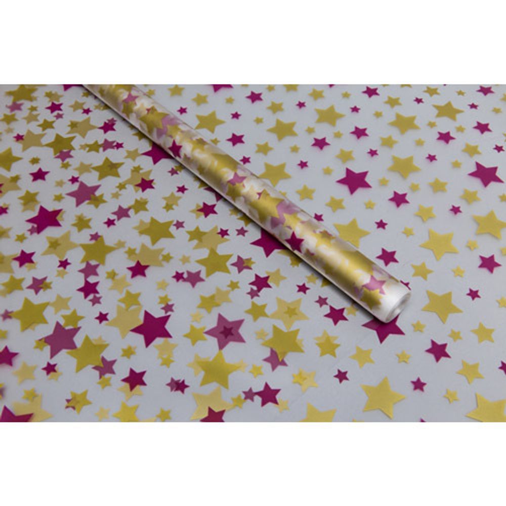 Пленка матовая Звезды 70см*10 м (фиолетовый/пурпурный/золото) 4932