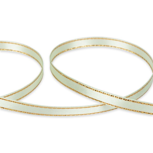 Лента атласная 2-сторонняя с метанитью 6.0 мм / 33±2 метра, №050 салат/золото, Gamma AL-6M