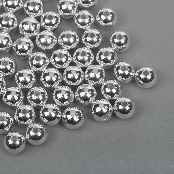 Бусины пластик ⌀10 мм, цв.серебро уп.50 г, Magic4Hobby