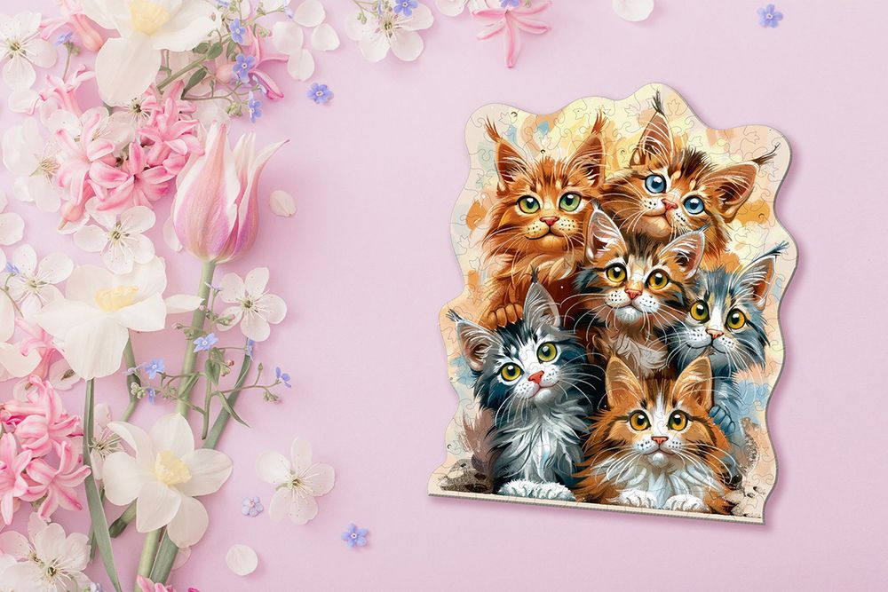 Пазл фигурный деревянный Любознательные котята 158 элементов, Фрея PZLF-011