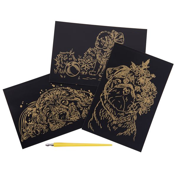 Набор для творчества Гравюра мини Милые щенки (золото), 10х15 см, 1х3 шт, Hobbius GHPM-16