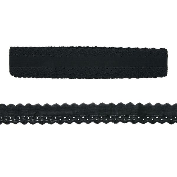 Кружево шитьё 28 мм, однотонное, 100% п/э ТСВ-1018, черный, 13.71 м