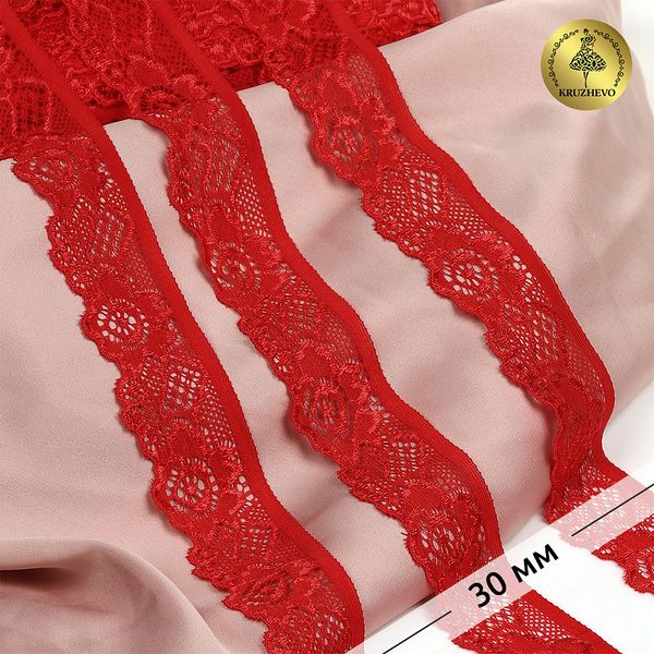 Кружево эластичное (стрейч) 30 мм, L839, цв.SD163 красный уп.50м, Kruzhevo