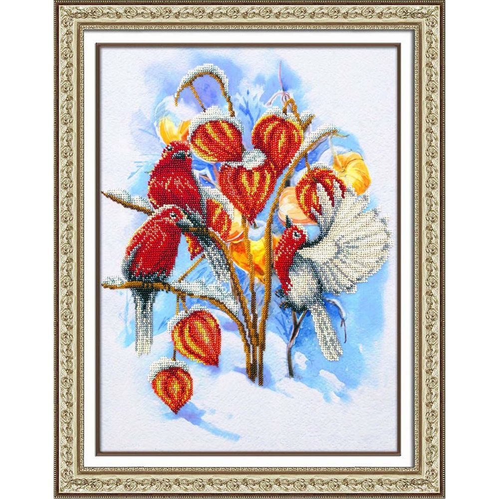 Набор для вышивания бисером Паутинка, Физалис в снегу 28х38см