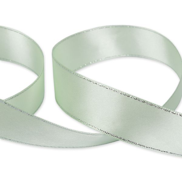Лента атласная 2-сторонняя с метанитью 25.0 мм / 33±2 метра, 050 салат/серебро, Gamma AL-25M