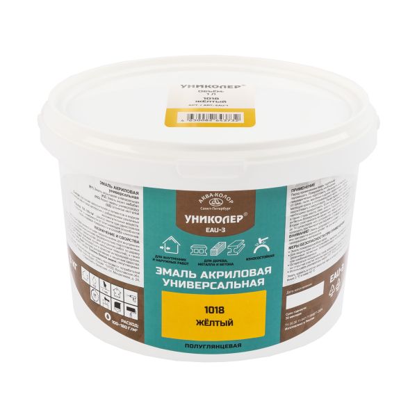 Эмаль акриловая универсальная 3 кг, RAL 1018 - желтый, Униколер EAU-3