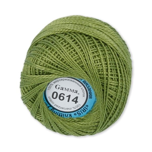 Пряжа нитки Ирис / уп.10 мот. по 10г, 82м, 0614 оливковый, Gamma