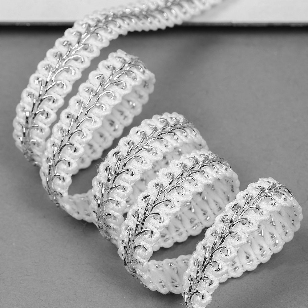 Тесьма Шанель плетеная 12 мм, 0384-0018 цв.серебро уп.9м