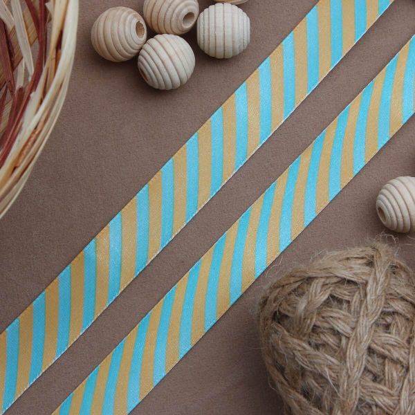 Лента атласная с рисунком 15.0 мм / 3 метра, Диагональ (желто-голубой), Globus