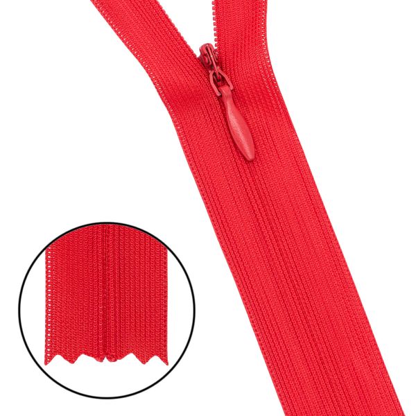 Молния потайная (скрытая) Т3 (3 мм) 1 зам., н/раз., 50 см, нейлон, F162 красный, 10 шт