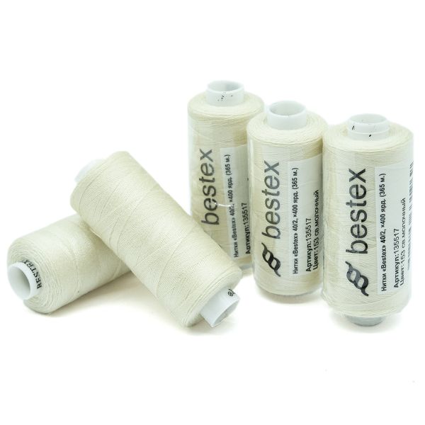 Нитки швейные бытовые Bestex 40/2, 365 м (400 ярд) / 10 кат., 153 светло-молочный