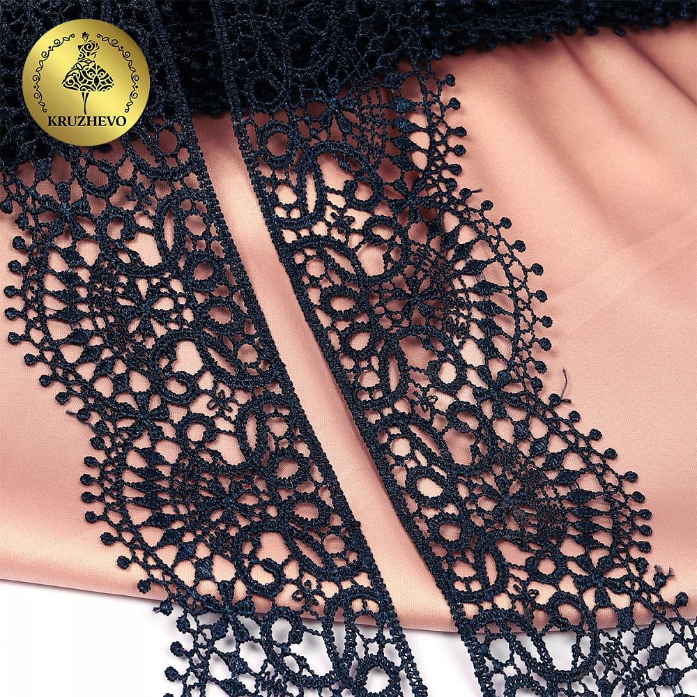 Кружево гипюр (плетёное) 60 мм, 2502 цв.B4815 т.синий уп.13.7м, Kruzhevo