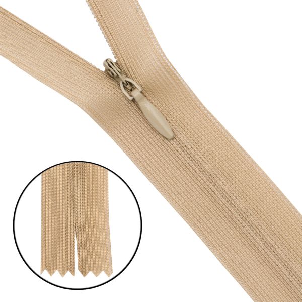 Молния потайная (скрытая) Т3 (3 мм) 1 зам., н/раз., 20 см, нейлон, F277 бежевый, 10 шт