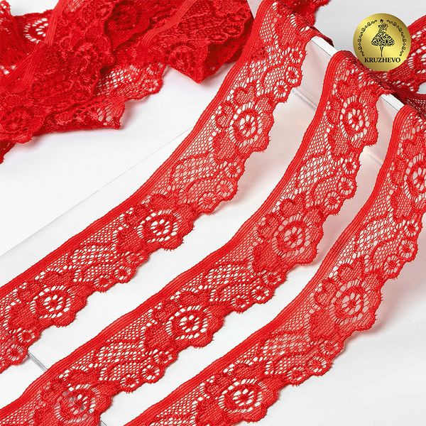 Кружево эластичное (стрейч) 30 мм, L839, цв.SD163 красный уп.50м, Kruzhevo