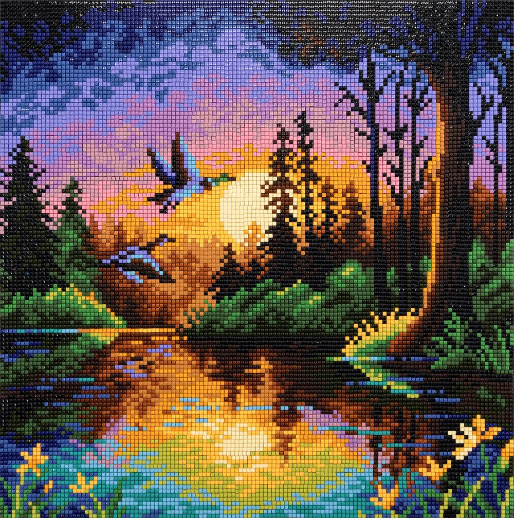 Кристальная (алмазная) мозаика Фрея ALPD-302, на подрамнике, Утки на закате, 30х30 см