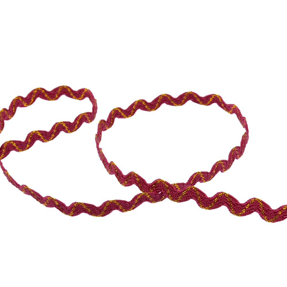 Тесьма отделочная зигзаг 9 мм, / 20 метров, бордовый/под золото, Blitz