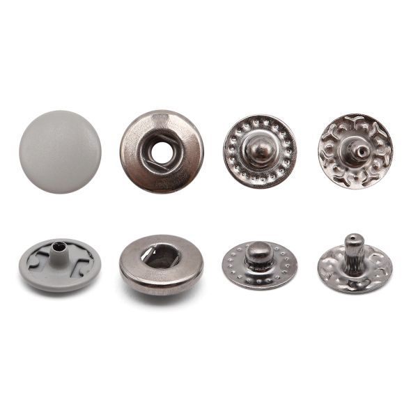 Кнопка Альфа (S-образная) ⌀10.0 мм, ≈1440 шт, МЕТАЛЛ, эмаль, 523 св.серый матовый + отв.части чер.никель, ВТ-2, NEW STAR