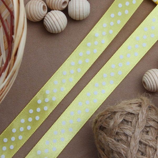 Лента атласная в горошек 15.0 мм / 3 метра, желтый, Globus