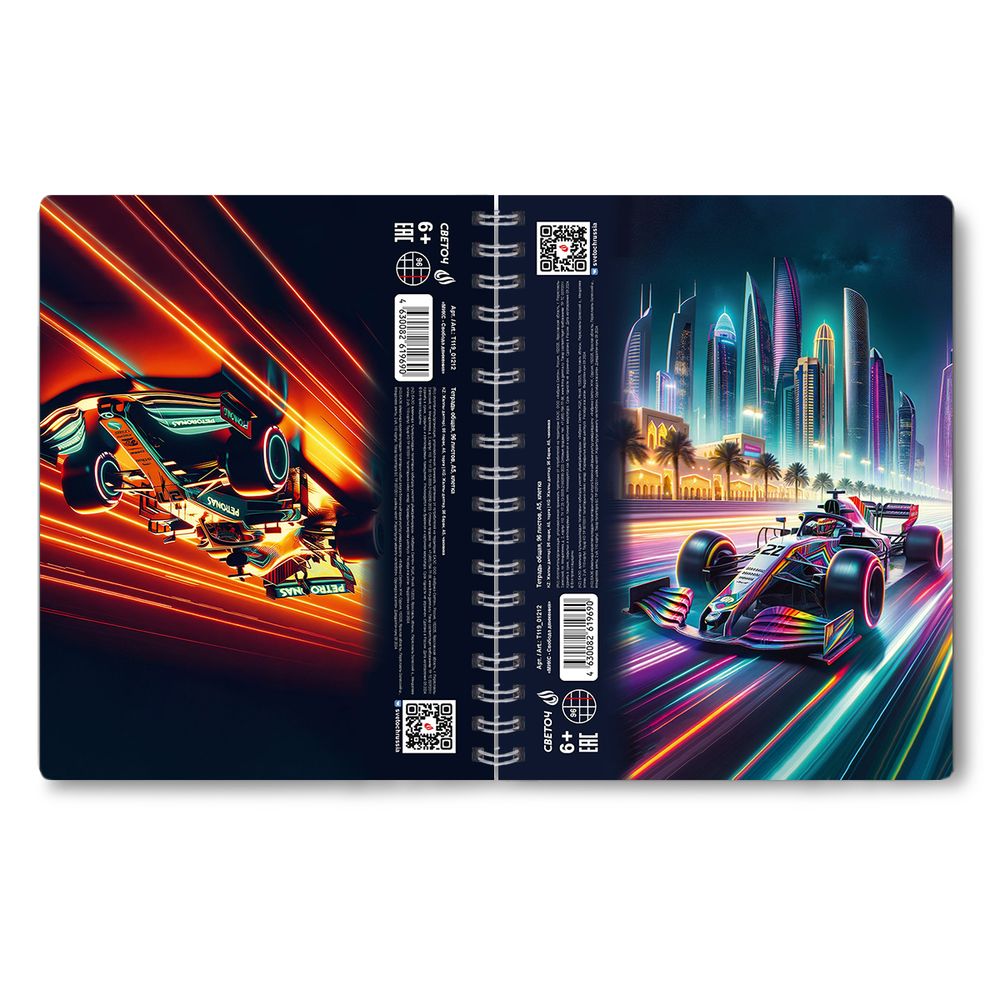 Тетрадь-перевертыш ученическая общая, A5 96 л. на гребне 65 г/м², белизна 100 %, 4 шт, клетка, 01212 МИКС - Свобода движения, Светоч Т119