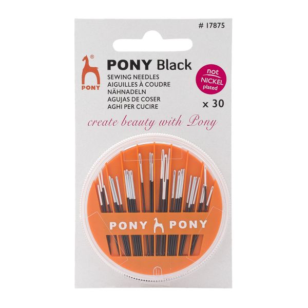 Иглы ручные для шитья и вышивания Assorted Black c белым ушком на диске, 30 шт, Pony, 17875