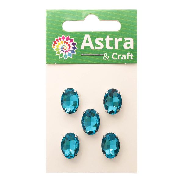 Хрустальные стразы в цапах овальной формы, голубой 10х14 мм, 5 шт., ОЦ010НН1014