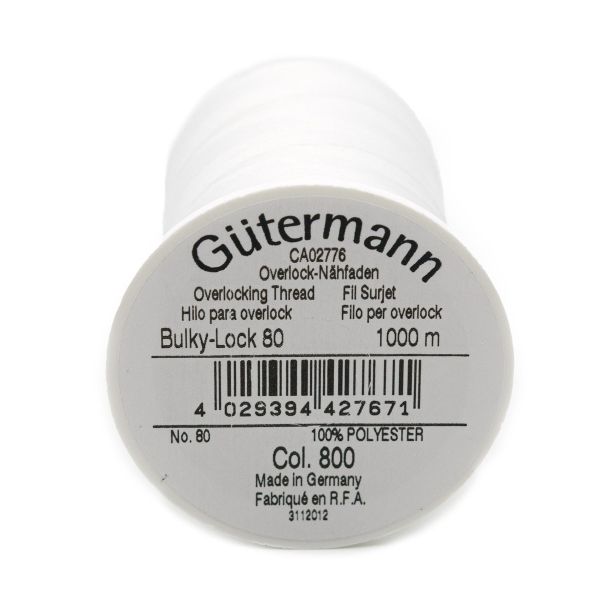 Нитка текстурированная Gutermann Bulky-Lock 80, 1000 м, _800 белый, 5 катушек, SHV