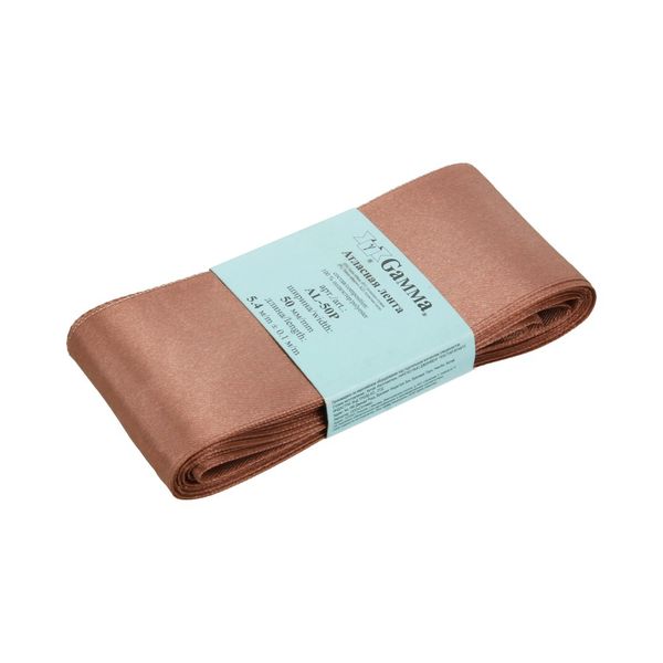 Лента атласная 1-сторонняя 50.0 мм / 5 шт по 5.4 метра, №099 коричневый, Gamma AL-50P